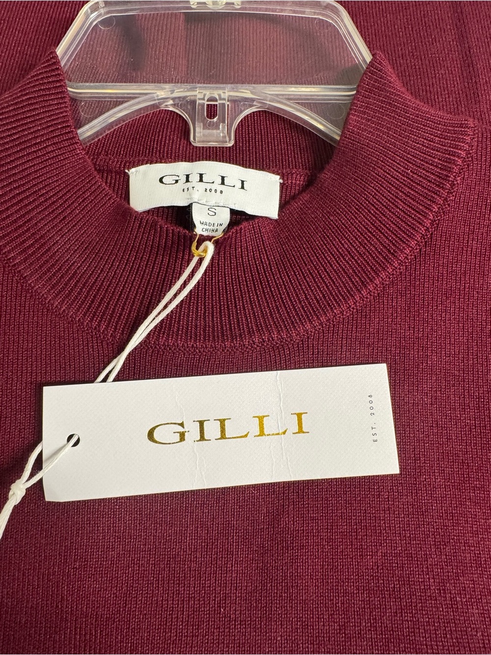 Gilli Burgundy Knit Sleeveless Top with Cream Ruffle Trim - Picture 3 of 4